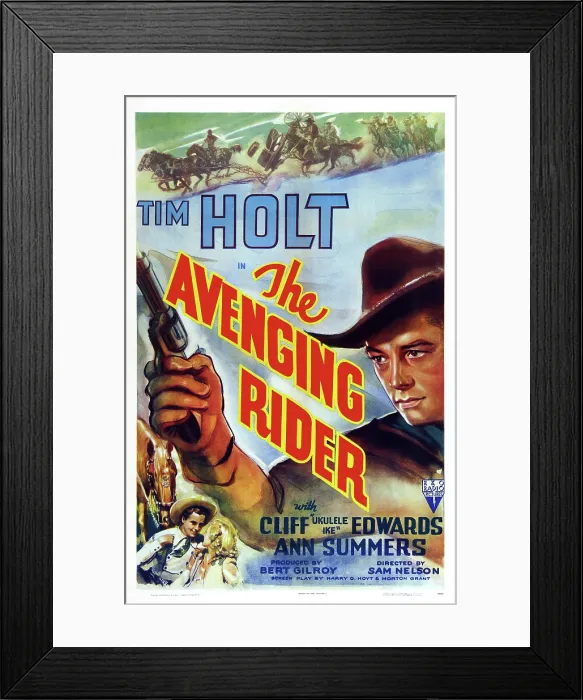 Framed Print : THE AVENGING RIDER, US poster art, Tim Holt, 1943