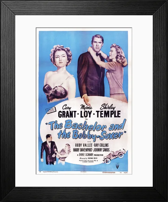 Framed Print : THE BACHELOR AND THE BOBBY-SOXER, US poster art, top from left: Myrna Loy, Cary Grant, Shirley Temple; bottom from left: Cary Grant, Shirley Temple, 1947