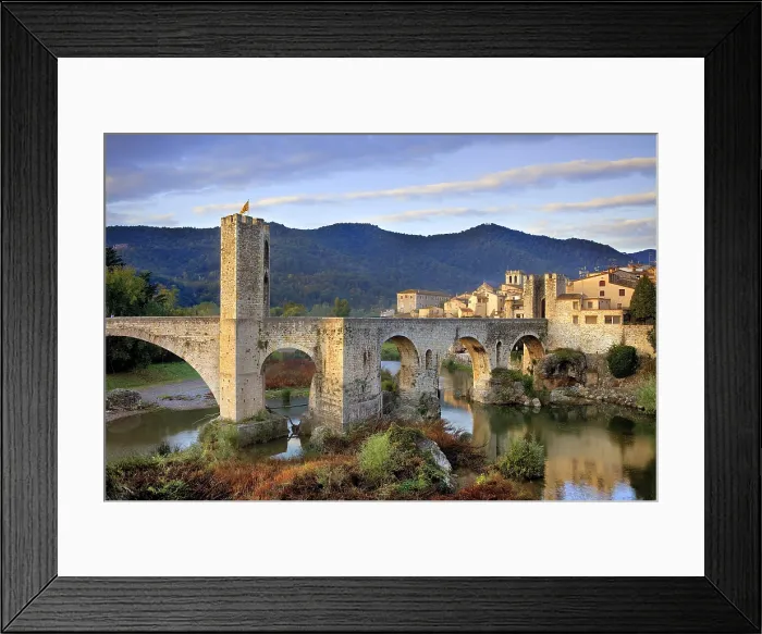Framed Print : SPAIN. Besalu. Romanesque bridge over the Fluvi river. Romanesque art. - Lucas Vallecillos / Iberfoto / Everett Collection (351823)**US SALES ONLY**