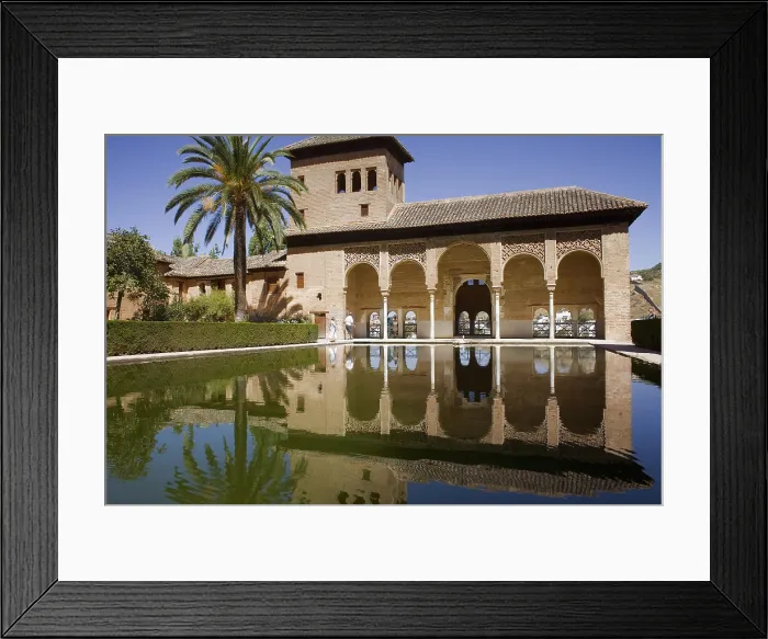 Framed Print : Alhambra. SPAIN. Granada. Alhambra. Partal Gardens and Tower of Damas. Hispano-Moresque art. Nasrid dynasty. Architecture