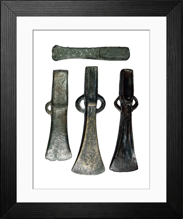 Framed Print : War axes of the Second Iron Age. From Pruneda, Requejo and Coruna del Conde. Iron Age. Metals. SPAIN. Madrid. National Museum of Archaeology