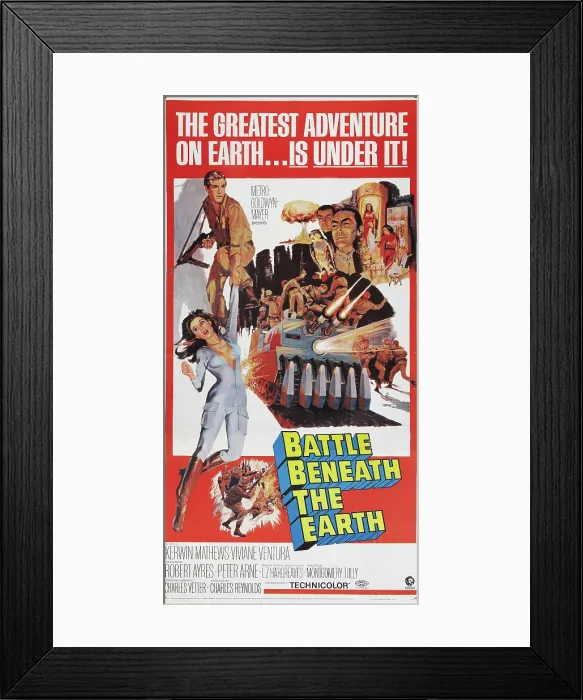 Framed Print : BATTLE BENEATH THE EARTH, from top: Kerwin Mathews, Vivienne Ventura on poster art, 1967