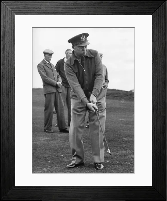 Framed Print : General Dwight Eisenhower, plays golf at St. Andrews Course, Scotland, Oct. 9, 1946. He plays a chip shot at the 16th green. (BSLOC_2013-12_94) Framed Print : General Dwight Eisenhower, plays golf at St. Andrews Course, Scotland, Oct. 9, 1946. He plays a chip shot at the 16th green. (BSLOC_2013-12_94)