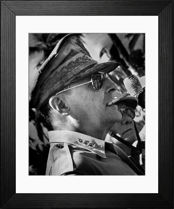 Framed Print : General Douglas MacArthur, during the World War 2 liberation of Leyte Island, Philippines, Oct. 20, 1944. (BSLOC_2013-12_88)