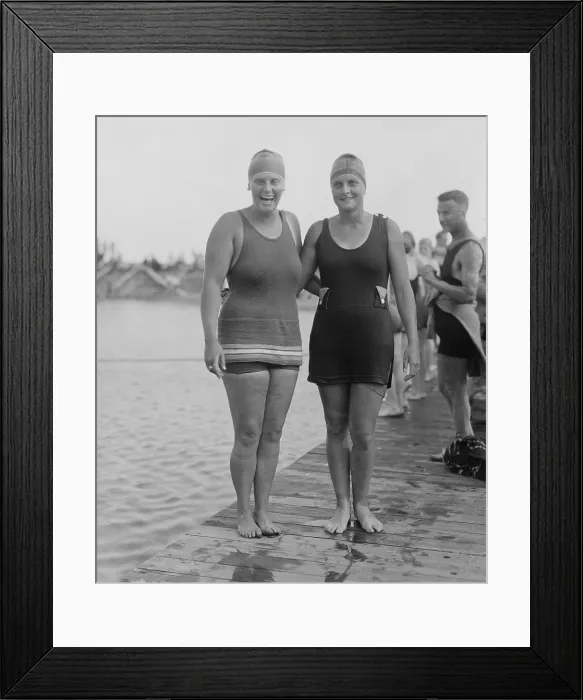 Framed Print : 1920 Olympic Swimmers Charlotte Boyle and Ethelda Bleibtrey. Bleibtrey won gold medals in three freestyle events at the Antwerp Games in 1920 Framed Print : 1920 Olympic Swimmers Charlotte Boyle and Ethelda Bleibtrey. Bleibtrey won gold medals in three freestyle events at the Antwerp Games in 1920