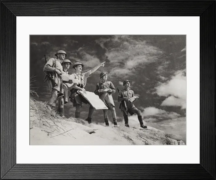Framed Print : British military map-reading class under-going instruction in the Western Desert. They prepare for the British Crusader offensive to begin on Nov. 18, 1941