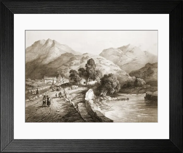 Framed Print : PEREZ VILLAAMIL, Jenaro (1807-1854). Espana artistica y monumental. 1842 - 1850. Chapel of San Esteban (St. Stephen) and view Tolosa in Guipuzcoa. Romanticism. Litography. SPAIN