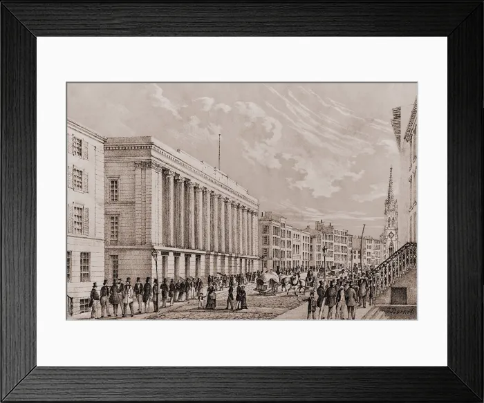 Framed Print : Exterior the Stock Exchange, New York City. Lithograph by John Borne after drawing by C. Autenrieth, Ca. 1850