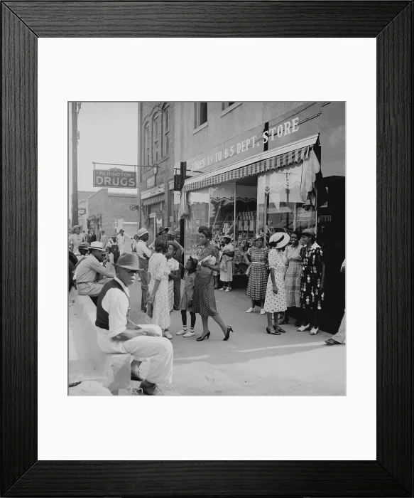 Framed Print : African Americans shopping and visiting on main street of Pittsboro, North Carolina