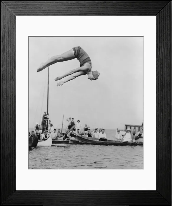 Framed Print : Aileen Riggin at aquatic carnival of the Huguenot Boat Club, New Rochelle, N.Y, 1922. She won the gold medal at the 1920 Olympics in women's springboard diving