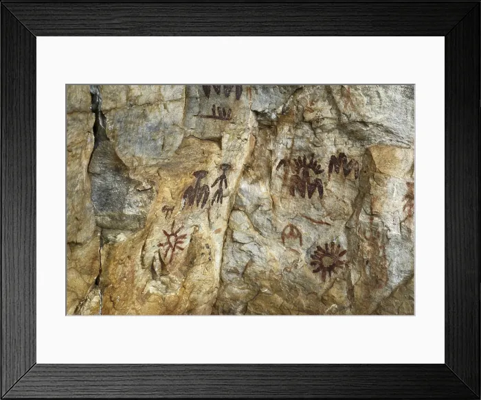 Framed Print : SPAIN. Fuencaliente. Pena Escrita Caves. Ochre antropomorphic paintings (4000-2000 BC). Cave. - Yolanda Alvarez / Iberfoto / Everett Collection (353322)**US SALES ONLY**