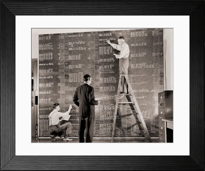 Framed Print : General Motors managers at a large control board, which resembles a spreadsheet, keep check on flow of materials needed for the wartime production. 1941 Framed Print : General Motors managers at a large control board, which resembles a spreadsheet, keep check on flow of materials needed for the wartime production. 1941