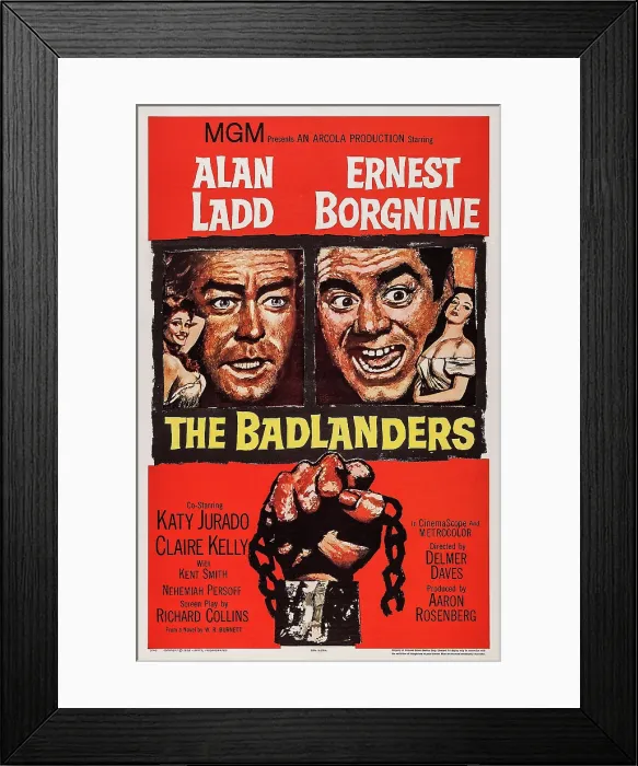 Framed Print : THE BADLANDERS, US poster, from left: Claire Kelly, Alan Ladd, Ernest Borgnine, Katy Jurado, 1958 Framed Print : THE BADLANDERS, US poster, from left: Claire Kelly, Alan Ladd, Ernest Borgnine, Katy Jurado, 1958