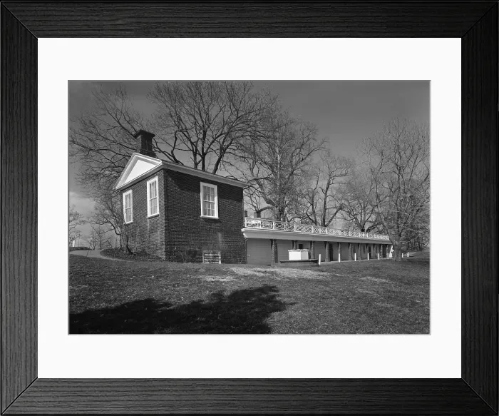 Framed Print : Monticello, the home built by Thomas Jefferson in the 1770s. South service wing which housed a kitchen, smoke house, food and wood storage as well as quarters for the head cook