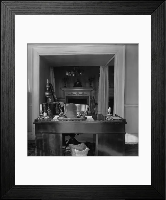Framed Print : Monticello, the home built by Thomas Jefferson in the 1770s. Jefferson's study located within a large master bedroom. Ca. 1930s
