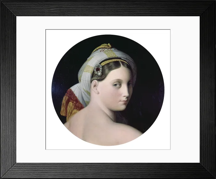 Framed Print : Head of the Grande Odalisque, by Jean Auguste Dominique Ingres, 1814, 19th Century, oil on canvas, 45 cm diametres - France, Cambrai, Civic Collection. Whole artwork view