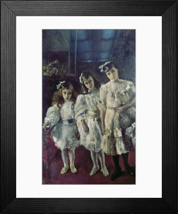 Framed Print : The little sisters (Le sorelline), by Emilio Gola, 1912, 20th Century, oil on canvas, 160 x 100 cm - Private collection. Whole artwork view