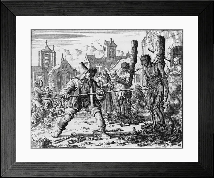 Framed Print : Execution of David van der Leyen and Levina Ghyselins Dutch Anabaptists or Mennonites by Catholic authorities in Ghent in 1554