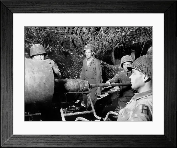 Framed Print : American gunners load a shell into the barrel of a gun M1 155mm Long Tom in France. June-Sept. 1944. World War 2. (BSLOC_2014_2_157) Framed Print : American gunners load a shell into the barrel of a gun M1 155mm Long Tom in France. June-Sept. 1944. World War 2. (BSLOC_2014_2_157)