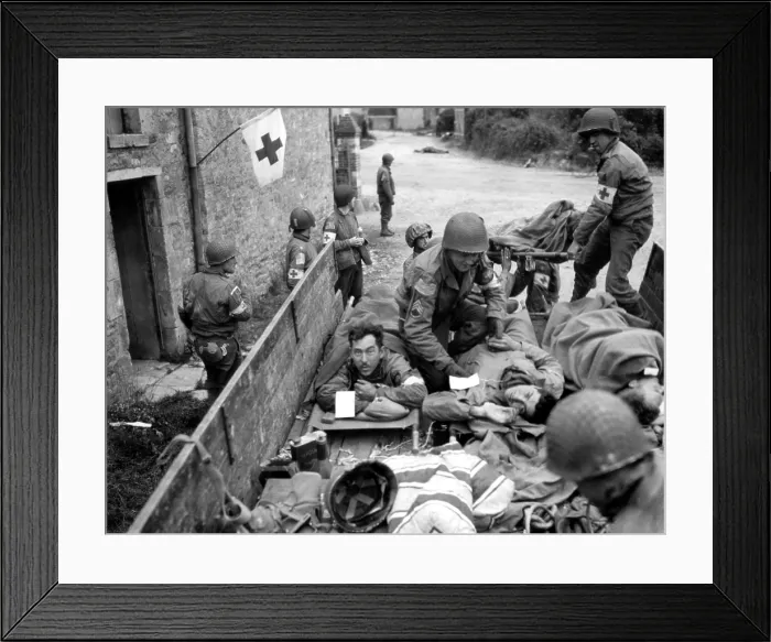 Framed Print : Evacuation of U.S. soldiers wounded in the Battle of Saint Lo, July 1944. Normandy Campaign, France, World War 2. (BSLOC_2014_2_158)
