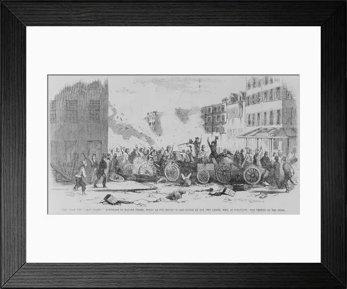 Framed Print : July 4 1857 battle on Bayard Street of the Irish gang the Dead Rabbits against the Bowery Boys a nativist anti-Catholic and anti-Irish gang