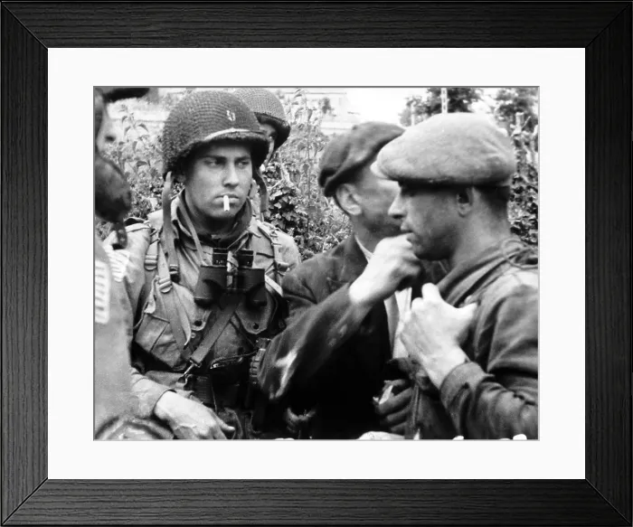 Framed Print : French civilians with American paratroopers who jumped into Normandy on D-Day, June 6, 1944. France, World War 2. (BSLOC_2014_2_16)