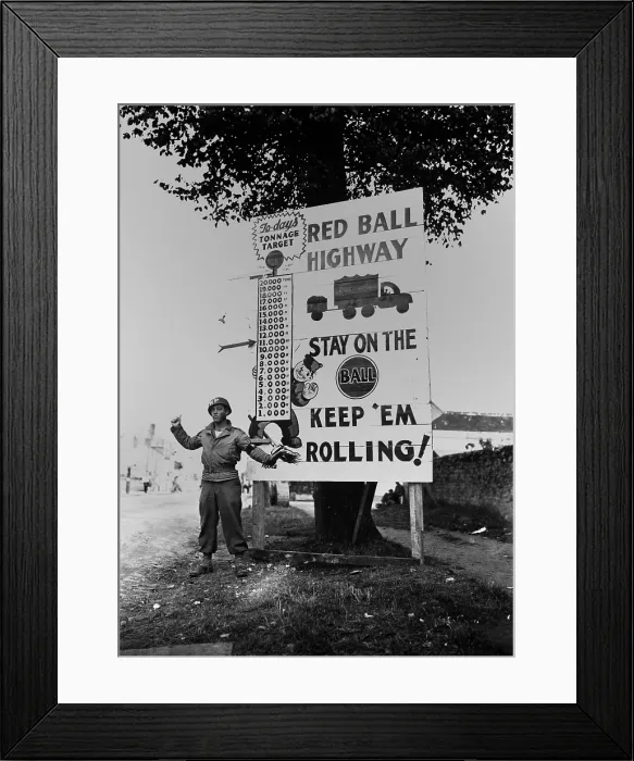 Framed Print : U.S. MP waves on a Red Ball Express motor convoy near Alencon, France, Sept. 5, 1944