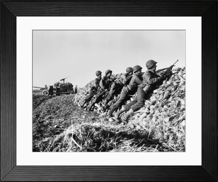 Framed Print : U.S. Infantry anti-tank crew fires on Germans who machine-gunned their vehicle. In the Netherlands, Nov. 4, 1944 during World War 2. (BSLOC_2014_2_172)