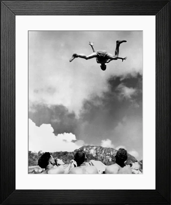 Framed Print : A U.S. Marine private receives a tossing in a blanket, ca. 1945. World War 2, Pacific Ocean. (BSLOC_2013_13_15)