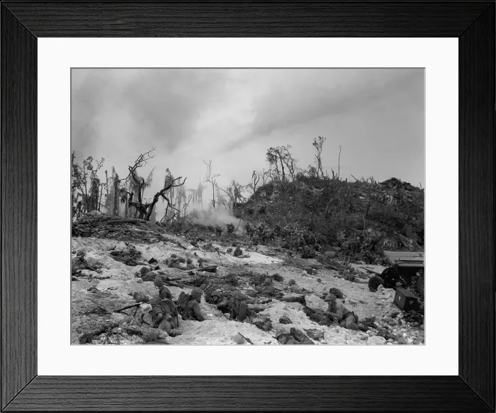 Framed Print : Marines pinned down by Japanese defenders on the beach of Peleliu Island, Sept. 14, 1944. World War 2, Pacific Ocean. (BSLOC_2013_13_20)