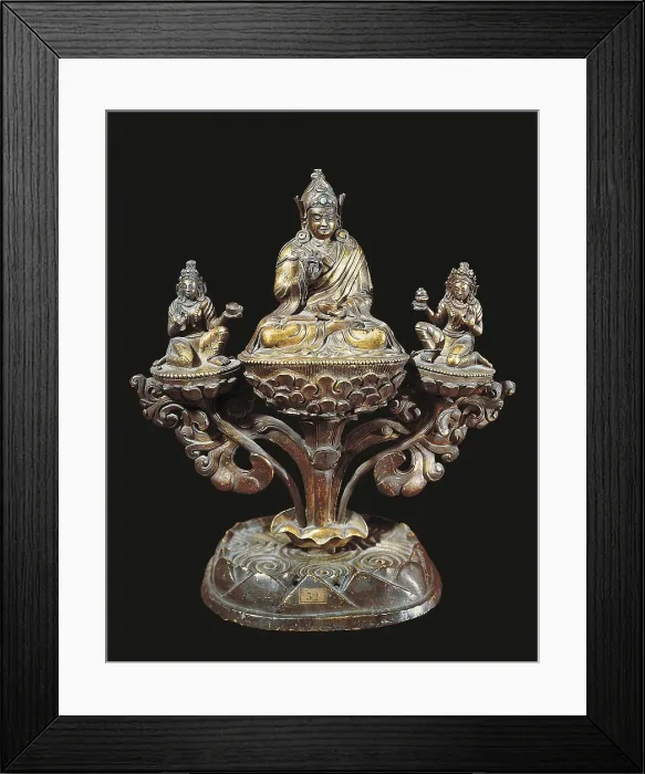 Framed Print : Padmasambhava and his Wives. 17th c.-18th c. Brass. Tibetan art. Sculpture. FRANCE. Paris. Guimet Museum. Proc: CHINA. TIBET
