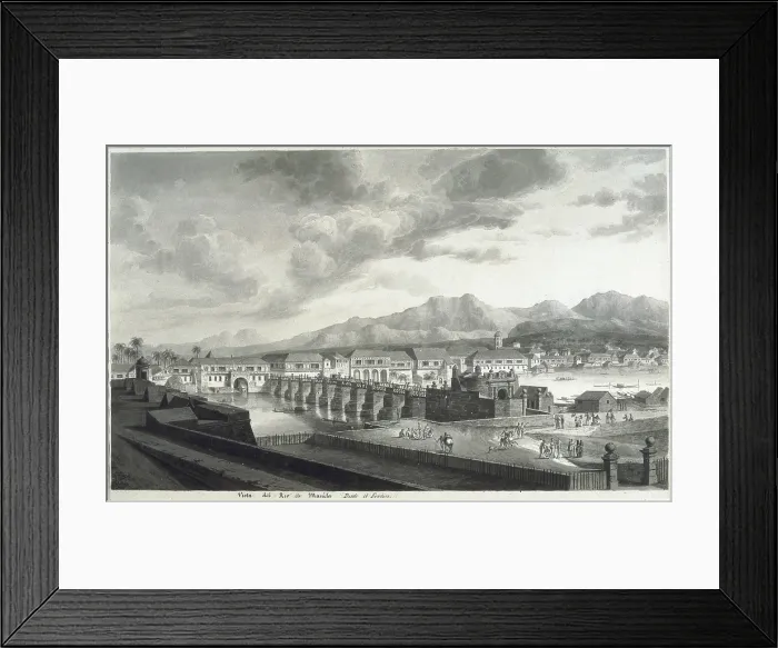 Framed Print : Malaspina expedition. Philipines (1792). Manila river. View from the fortress. Drawing by Fernando Brambila. Drawing. SPAIN. Madrid. America's Museum. - J Framed Print : Malaspina expedition. Philipines (1792). Manila river. View from the fortress. Drawing by Fernando Brambila. Drawing. SPAIN. Madrid. America's Museum. - J