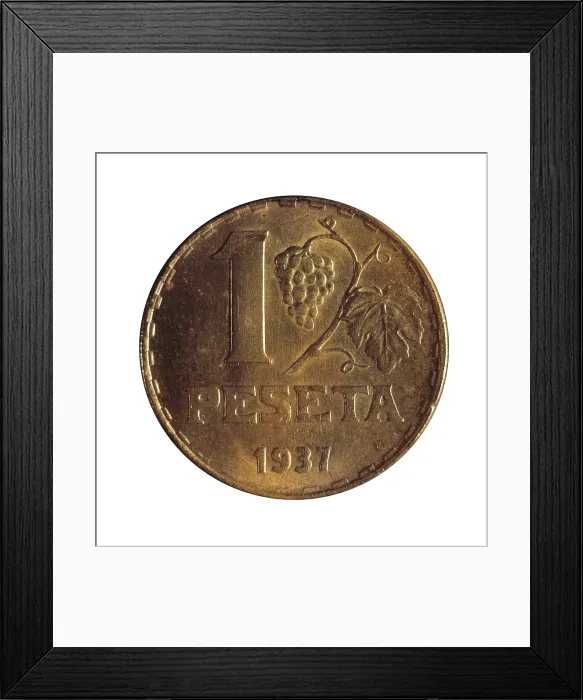 Framed Print : 1 peseta coin (Spain, 1937). SPAIN. Barcelona. National Art Museum of Catalonia. - P. Rotger / Iberfoto / Everett Collection (354243)**US SALES ONLY**