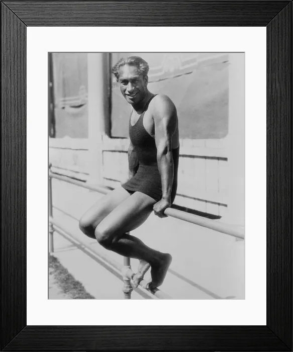 Framed Print : Duke Kahanamoku, Hawaiian Olympic swimmer in 1928. He won gold medals in the 1912 and 1920 Olympics. (BSLOC_2015_17_139)