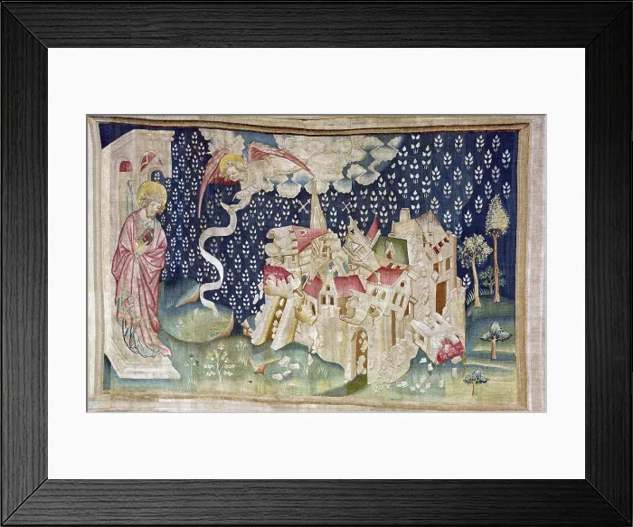 Framed Print : BATAILLE, Nicolas (14th c.). The Second Angel Announcing the Fall of Babylon. 1375 - 1380. The second angel announces the fall of Babylon