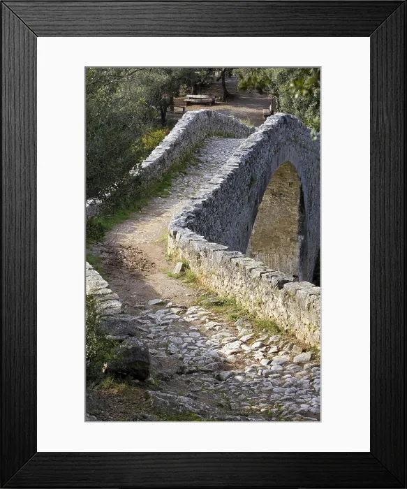 Framed Print : SPAIN. GERONA. Garrotxa. Bridge over Llierca River - 14th Century -, between Sadernes and Montagut villages. Romanesque art