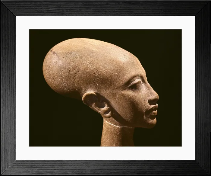 Framed Print : Portrait bust of a daughter of King Akhenaten. 1353 BC. Bust of one of the daughters of King Akhenaten. Egyptian art. New Kingdom. Sculpture on rock. EGYPT. Cairo Framed Print : Portrait bust of a daughter of King Akhenaten. 1353 BC. Bust of one of the daughters of King Akhenaten. Egyptian art. New Kingdom. Sculpture on rock. EGYPT. Cairo