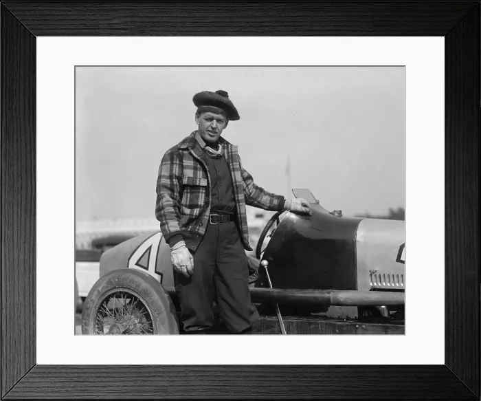 Framed Print : Tommy Milton, champion racing driver of the 1920s. On July 11, 1925, he appeared in his pit in the Laurel 250 race track in Scottish attire