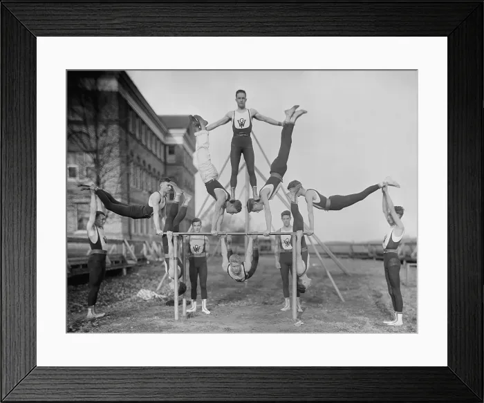 Framed Print : Woodberry Forest School Gymnastics team, ca. 1920s. The all male private school still exists, located in Madison County, Virginia. (BSLOC_2015_17_160)