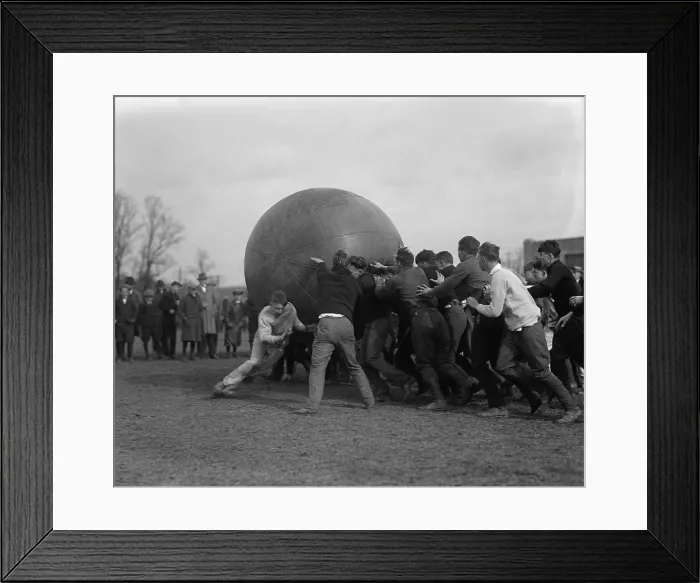 Framed Print : Pushball game at Maryland State College, 1923. Pushball was played by two teams on a field with a 6 feet diameter ball