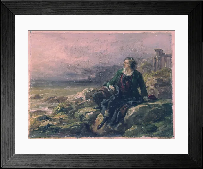 Framed Print : Byron among the ruins of Greece (Byron tra le rovine della Grecia), by Giovanni Carnovali also known as Piccio, 19th Century, oil on canvas - Private collection