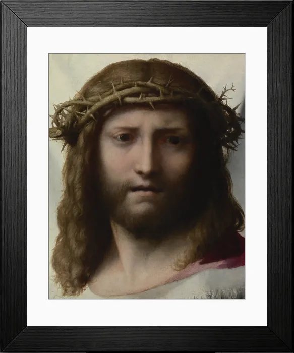 Framed Print : Head of Christ, by Correggio, c.1525-30, Italian Renaissance painting, oil on panel. This idealized head of Christ, is a painting of Veronica's veil