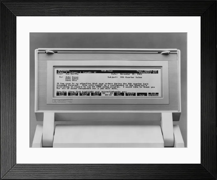 Framed Print : 1983 portable computer the Hewlett-Packard 110 Memomaker weighed 9 pounds