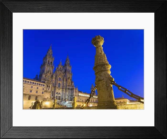 Framed Print : SPAIN. Santiago de Compostela. Cathedral of Santiago de Compostela. Cathedral facade from Plaza do Obradoiro. Baroque art