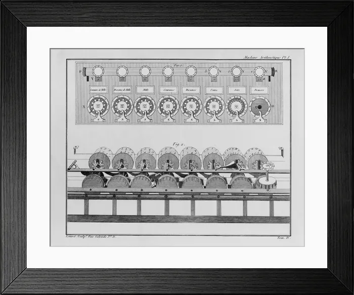 Framed Print : Calculating machine designed by French mathematician Blaise Pascal in 1642 when he was nineteen years old. It could perform addition and subtraction Framed Print : Calculating machine designed by French mathematician Blaise Pascal in 1642 when he was nineteen years old. It could perform addition and subtraction