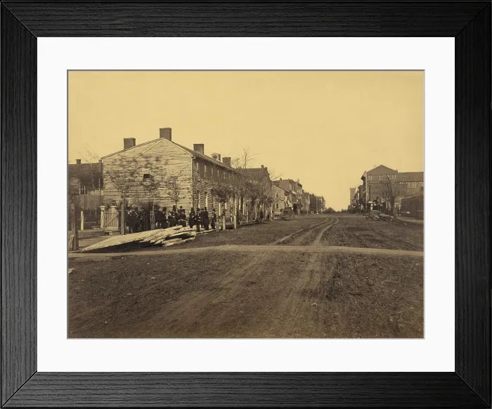 Framed Print : Men standing near the site of the Globe Tavern, the residence of Lincoln's family, during the first year (1842-43) of his marriage to Mary Todd, in Springfield, Illinois Framed Print : Men standing near the site of the Globe Tavern, the residence of Lincoln's family, during the first year (1842-43) of his marriage to Mary Todd, in Springfield, Illinois