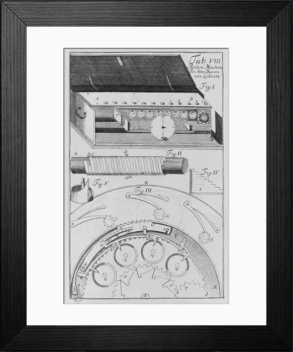 Framed Print : Mechanisms of Gottfried Leibniz's calculator the most advanced of its time which perform all four basic arithmetic functions addition subtraction multiplication and division