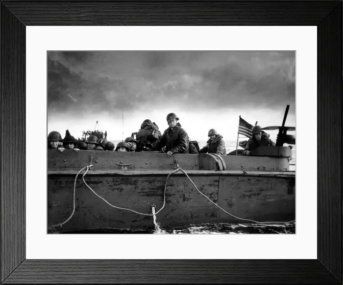 Framed Print : U.S. soldiers of the 4th U.S. Infantry in a landing craft during the D-Day invasion of Normandy Framed Print : U.S. soldiers of the 4th U.S. Infantry in a landing craft during the D-Day invasion of Normandy