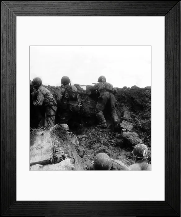 Framed Print : U.S. Rangers firing from a bunker between Pointe du Hoc and Omaha Beach. June 7, 1944. D-Day plus 1, Normandy, France, World War 2. (BSLOC_2014_2_74)