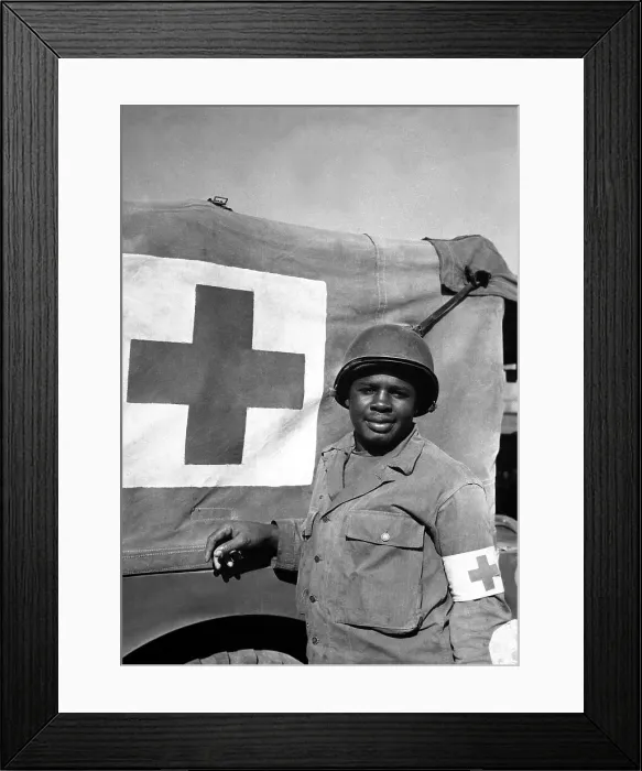 Framed Print : Private Warren Capers and aided over 330 soldiers on a D-Day, June 6, 1944. His unit was recommended for a Silver Star. World War 2. (BSLOC_2014_2_40)
